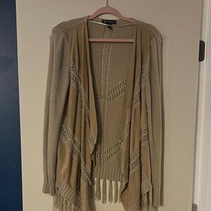 INC International Concepts Boho Fringed Cardigan in Tan